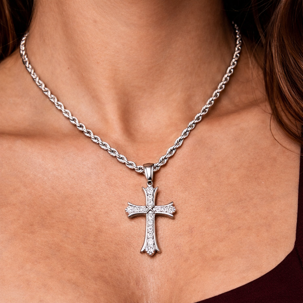 Zawieszka Sharp Cross Prestige – Białe Złoto